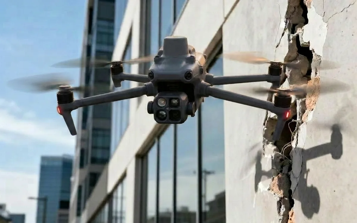 Drohneninspektion einer Industriehalle mit Wärmebildkamera